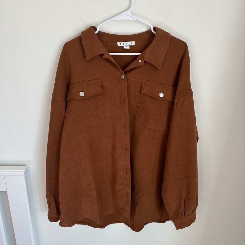 Hyfve Brown Shacket Button Up Pockets Size M